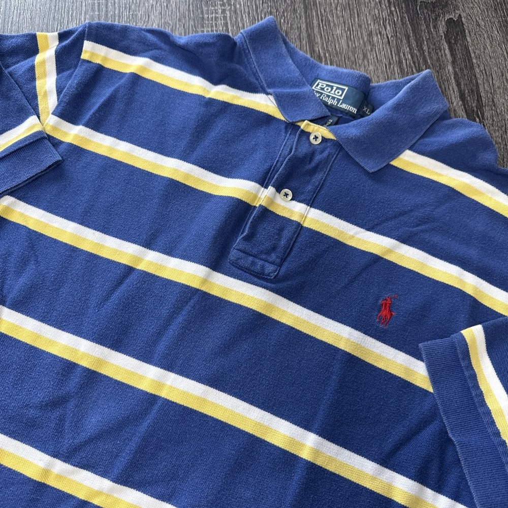 Polo Ralph Lauren Rugby Polo Shirt Mens XL Blue White Yellow Striped Red Pony